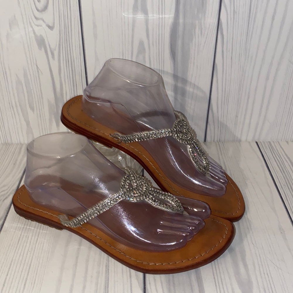 Mystique Boutique Brown Tan Sandals with Silver Rhinestones